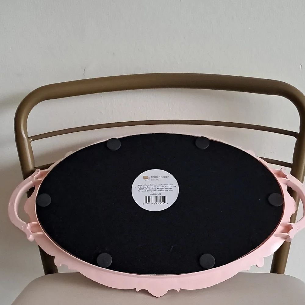 New!Ornate Pink Oval Vanity Mirror Tray